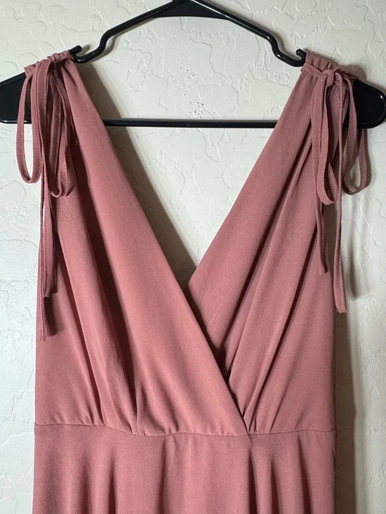 Lulu’s Dusty Rose Dance The Night Away Maxi Dress Formal Bridesmaid Deep V Gown - Picture 4 of 11